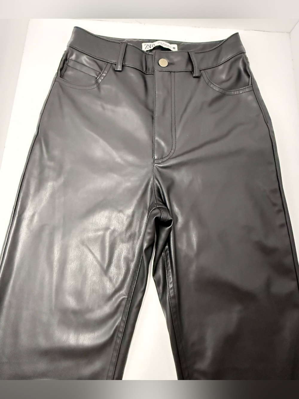 Zara Black Faux Leather Straight Leg Pants